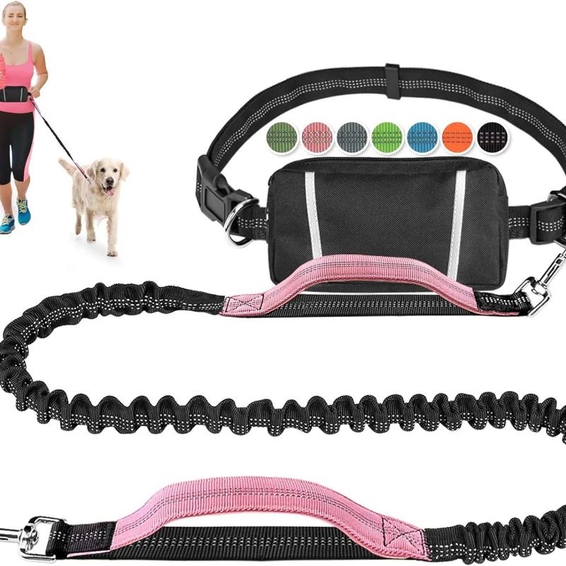 Manos libres perro grande correr suministros retráctiles entrenamiento para caminar, cinturón ajustable perros mascota cintura Bungee libre trotar 2 - imagen 2