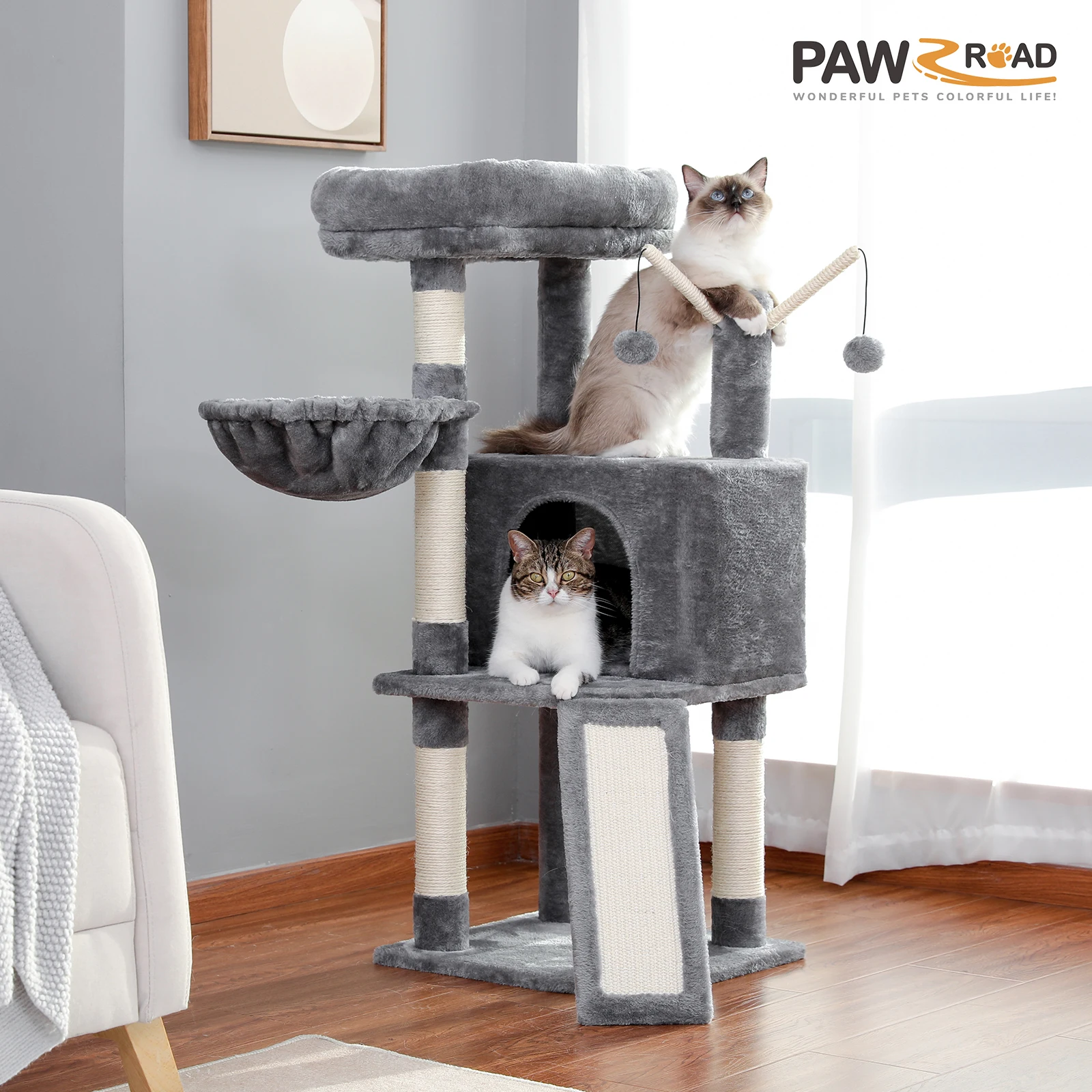 Árbol rascador multinivel para gatos con sisal, hamaca y condominio - imagen 5