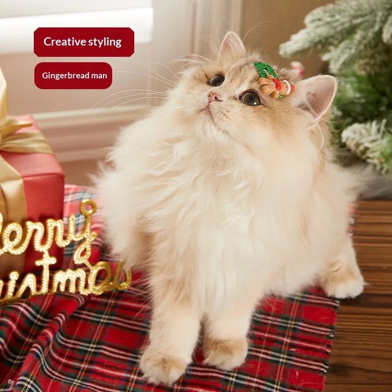 Pinza para el pelo de Navidad y Año Nuevo para gatos y perros, bonito accesorio hecho a mano con lazo para fiesta de disfraces de perros y gatos de peluche maltés