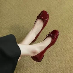 Mocasines charol rojo vino – Zapatos ballet retro con lazo