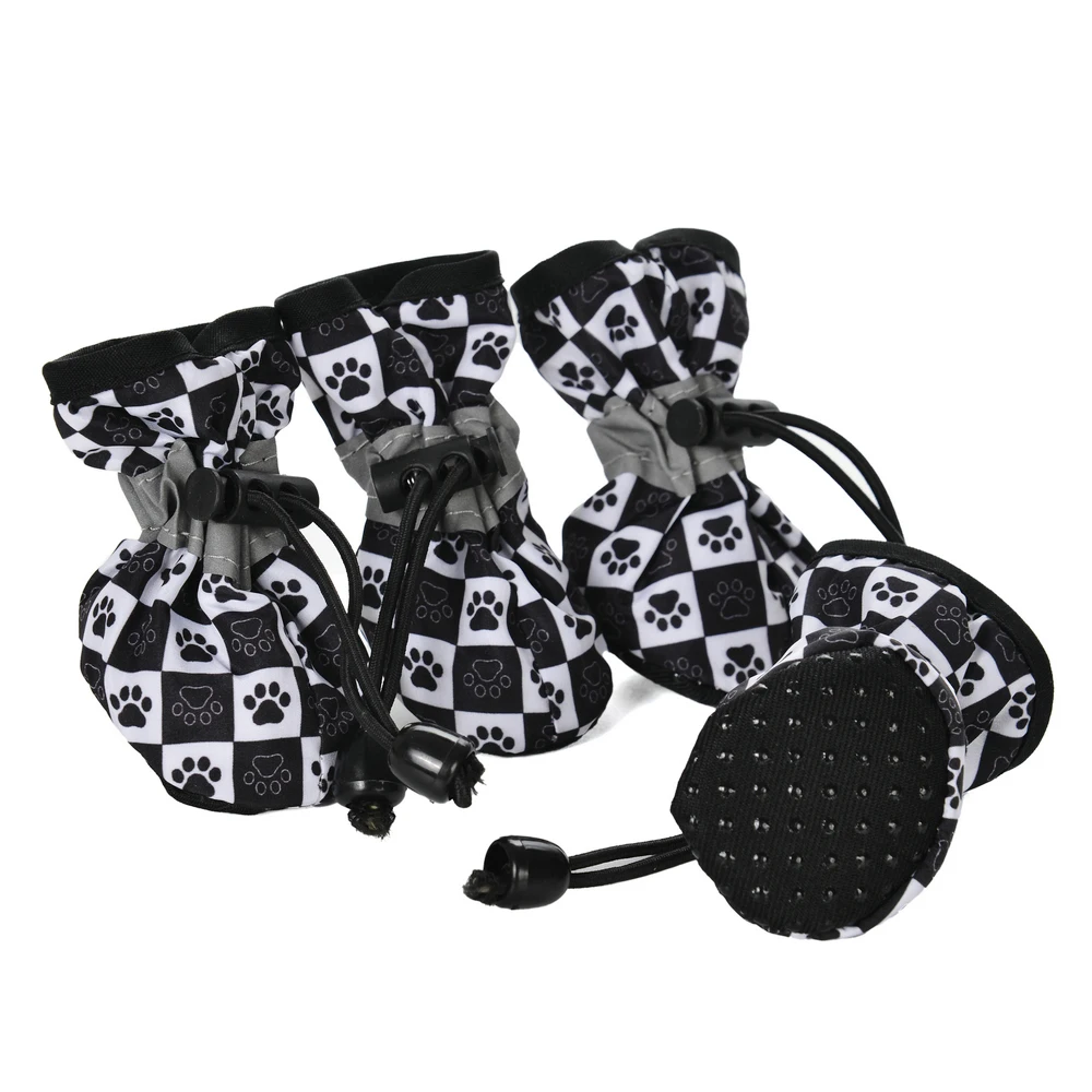 4 unids/set de zapatos impermeables para perros pequeños y medianos, Botas de lluvia suaves antideslizantes y cálidas ajustables para cachorros, suministros de Pug Yorkshire - imagen 4