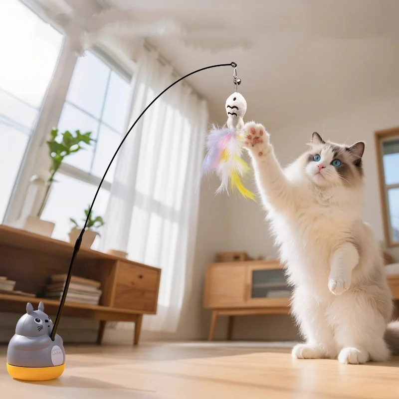 Varita de plumas giratoria para gatos – Juguete interactivo - imagen 5