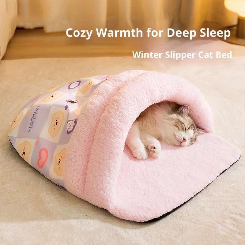 Cama para mascotas, cama cálida para gatos de otoño e invierno, cama para dormir para gatitos en invierno, cama tipo zapatilla para animales, saco de dormir cerrado, cama para gatos