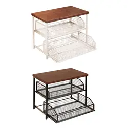 Organizador de estación de café, estante de almacenamiento, estante de madera para mostrador de cocina, estante para mostrador de café de 2 niveles, para despensa, jarabe, tazas