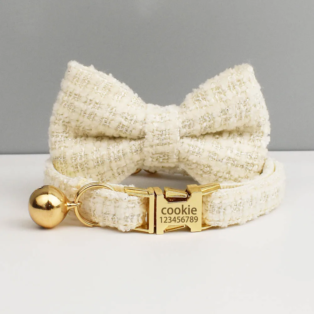 Juego de Collar y correa para gato, Hardware de Metal personalizado con etiqueta de identificación grabada con campana para gatitos, accesorios para mascotas - imagen 2