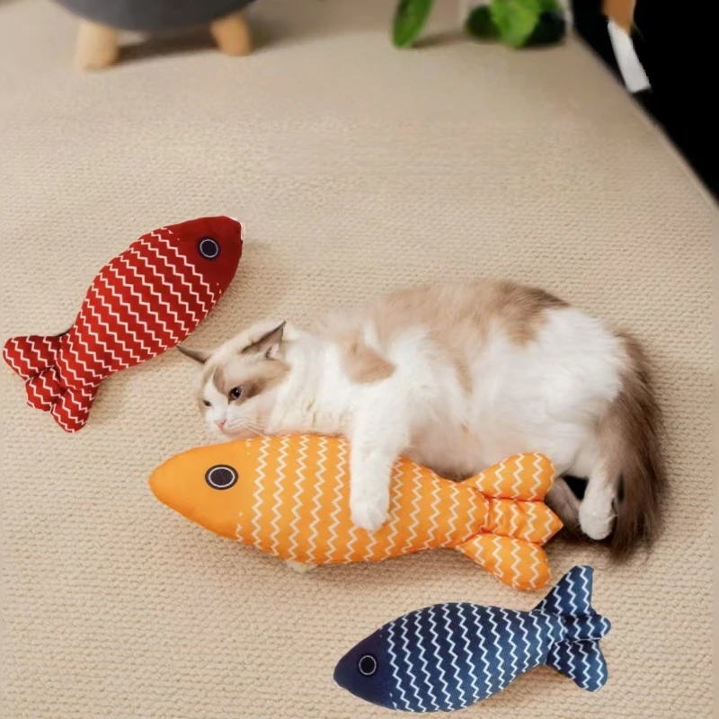 Juguete masticable para gatos con forma de pez de peluche: pez realista con juguete autojuego seguro para gatos con hierba gatera, tela a prueba de masticar para juegos autónomos y alivio del estrés