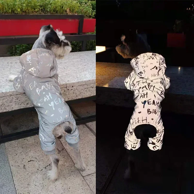 Traje de nieve de invierno resistente al agua para perros, chaqueta cálida de lana gruesa para cachorros, monos con letras para perros pequeños y medianos, noche reflectante - imagen 4