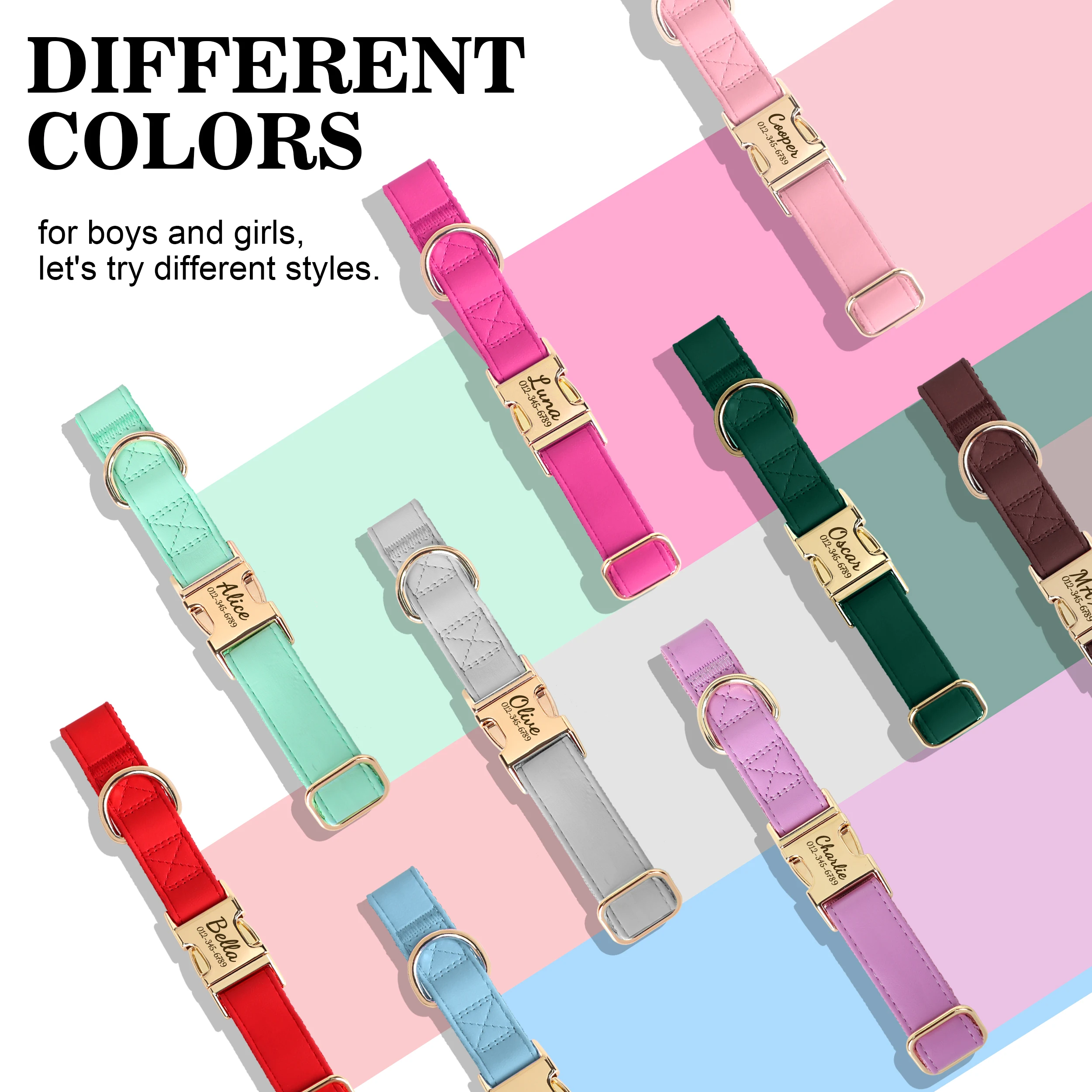 Collar de perro personalizado, collares de cuero antipérdida para perro, Collar con hebilla para mascotas con grabado gratis para perros pequeños, medianos y grandes, Bulldog Pug - imagen 2