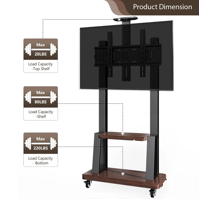 Soporte móvil con ruedas para TV de 32 a 75 pulgadas – Altura ajustable