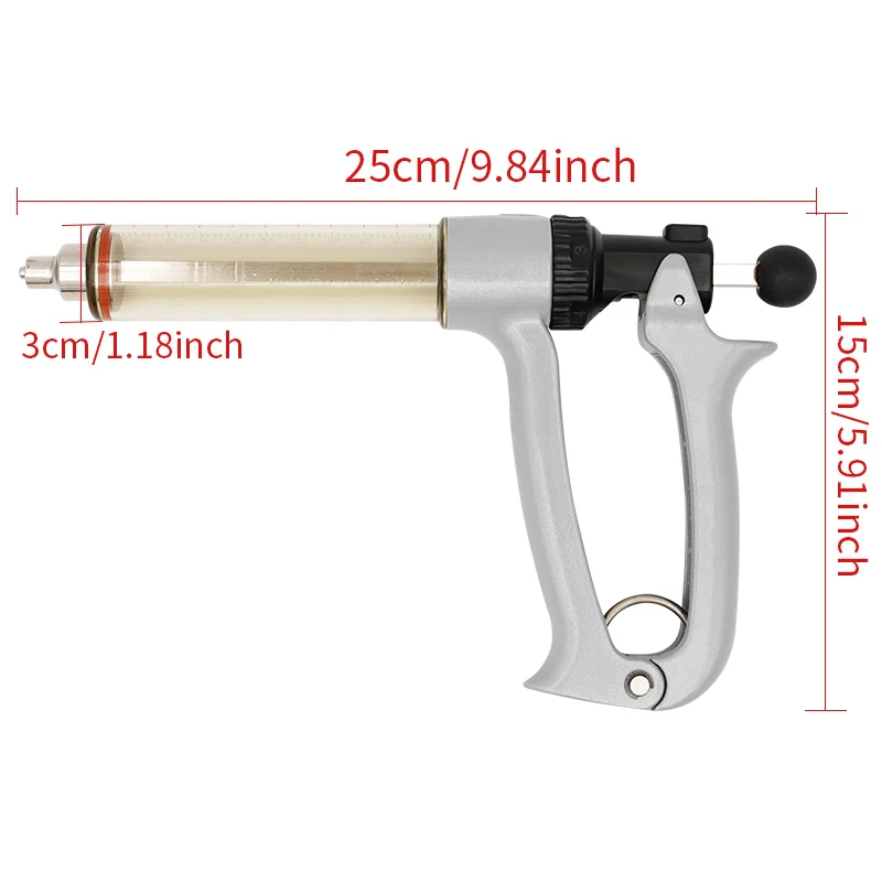 Jeringa continua veterinaria semiautomática de 25/50ml, jeringa de vacuna ajustable de inyección Animal para ganado, ganado, ovejas - imagen 3