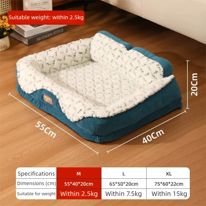 Cama cálida de invierno para perros, casa grande para perros, estera de perrera de felpa suave, cubierta extraíble lavable, protege el cuello, suministros para mascotas para gatos y perros - imagen 4