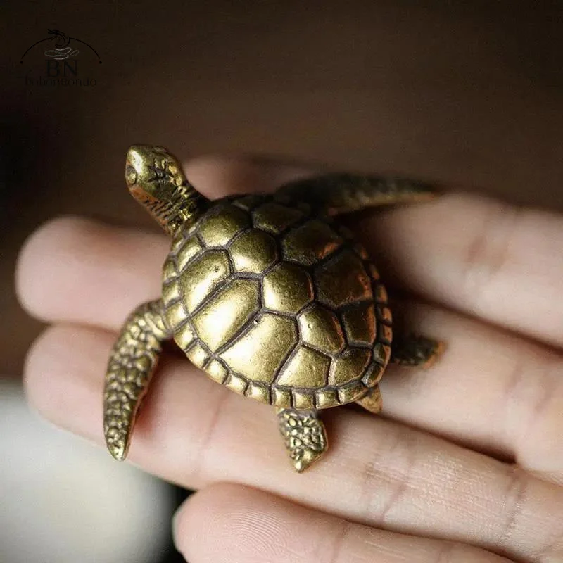 Figura tortuga latón artesanal miniatura para decorar hogar y oficina - imagen 3