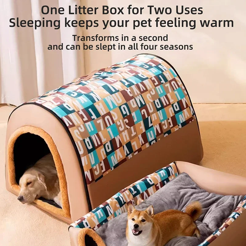 Litera para perros, casa para perros lavable, sofá cama para perros, cama grande cálida para invierno, accesorios extraíbles para perros, novedad de 2024 - imagen 5