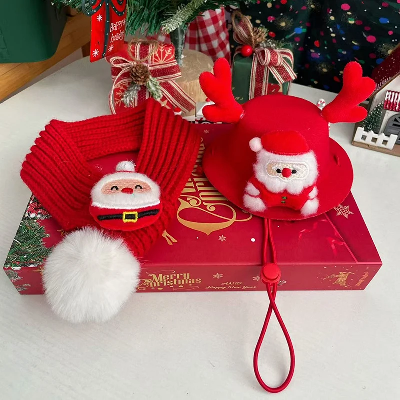 Conjunto de gorro y bufanda navideña para perro, bufanda tejida de alce para gatos, perros pequeños y medianos, gorro cálido de invierno para cachorros, accesorios para perros de Papá Noel - imagen 5