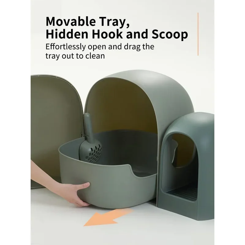 Caja de arena para gatos, inodoro totalmente cerrado para gatos, gran espacio, a prueba de fugas, sin olores, incluye cuchara, nuevo diseño moderno, 2023 - imagen 3