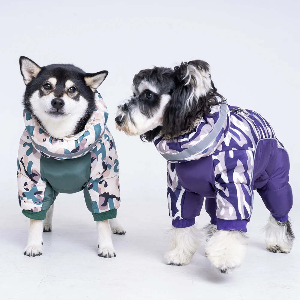 Monos de invierno, ropa para perros, mono impermeable para perros grandes, camuflaje grueso, ropa para mascotas pequeñas y medianas, sudadera