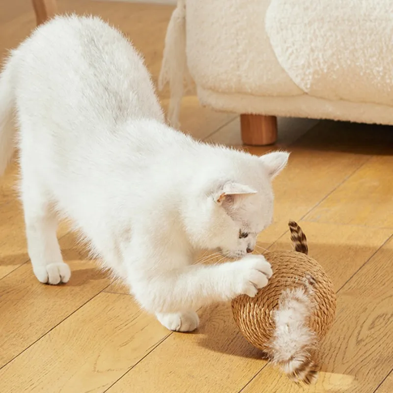 ของเล่นแมว Feather Ball ของเล่นแมว Interactive Scratch-ทนแมว Sticks Self-hi Sisal Balls ของเล่นสําหรับแมว Teasing สัตว์เลี้ยงผลิตภัณฑ์ - imagen 4