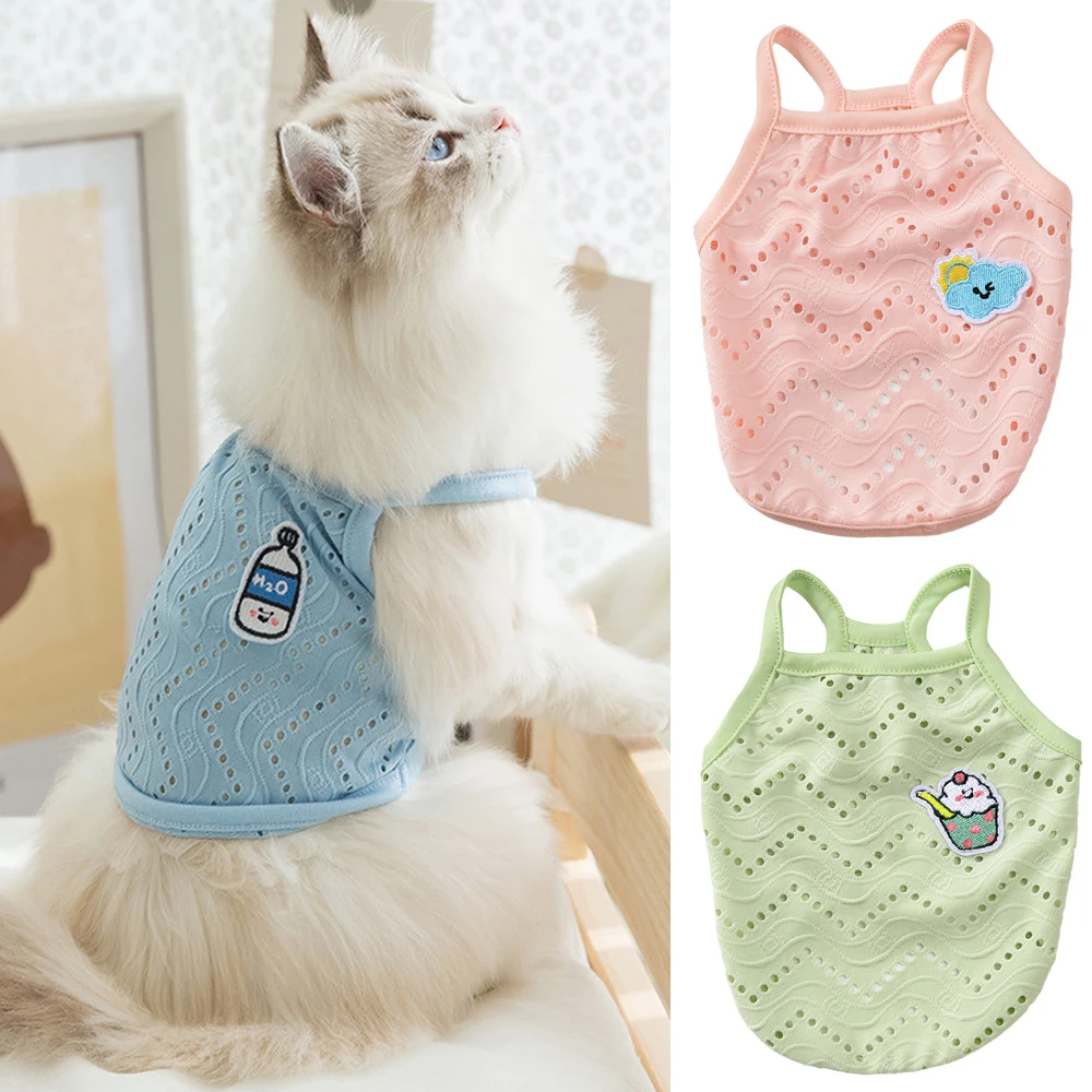 Chaleco camisola ahuecado para mascotas, ropa transpirable para perros pequeños, gatos y gatitos, Verano