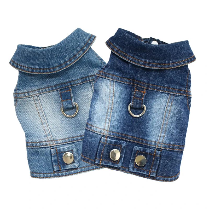 Chaqueta vaquera para perros lavada oscura para perros pequeños y medianos, abrigo vaquero sin mangas para cachorros con ropa con anillo en D, ropa para mascotas Chihuahua Yorkie - imagen 2