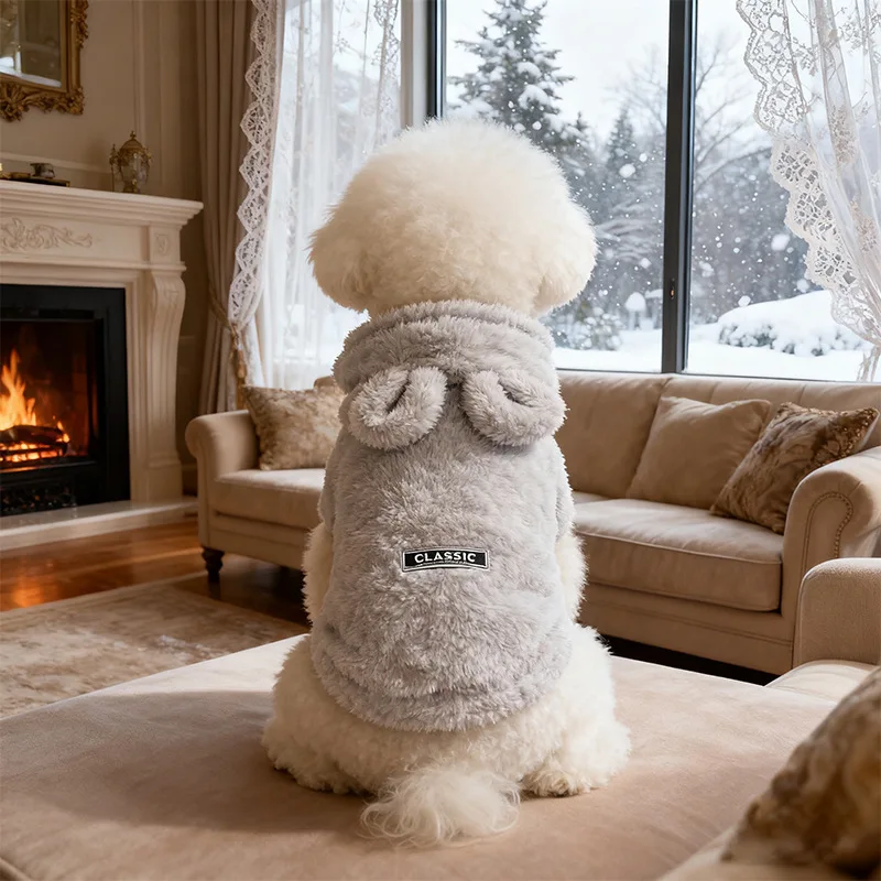 Sudadera con capucha de lana para perros, Ropa de invierno para cachorros, abrigo suave para perros pequeños y medianos, chaqueta de Bulldog Francés, Ropa Perro - imagen 3