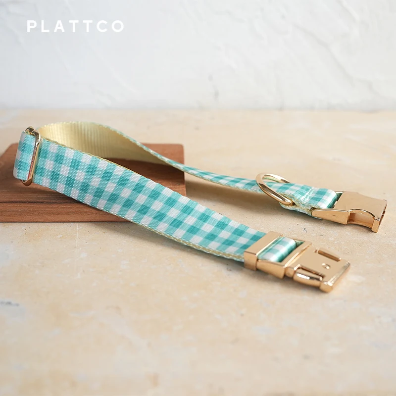 PLATTCO-collar de perro de diseño único, estampado de hierba, patrón a cuadros, hebilla de aleación de zinc de color claro de alta calidad, 5 tamaños, PDC306G - imagen 2