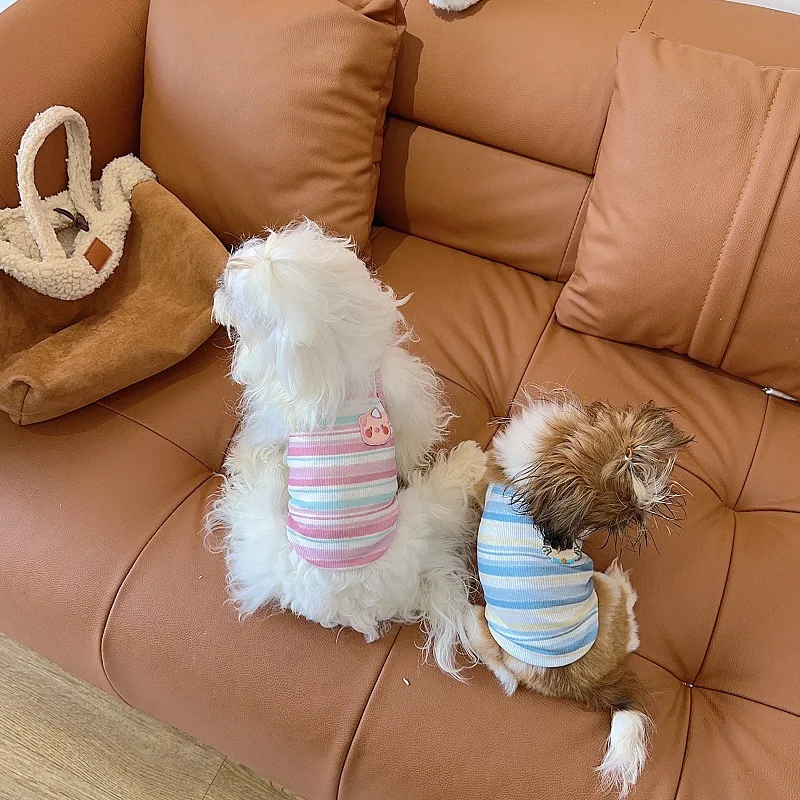 Ropa para mascotas, Top de dos pies para gatos, chaleco fino elástico a rayas sin mangas para perros, chaleco para perros medianos y pequeños, ropa para cachorros - imagen 4