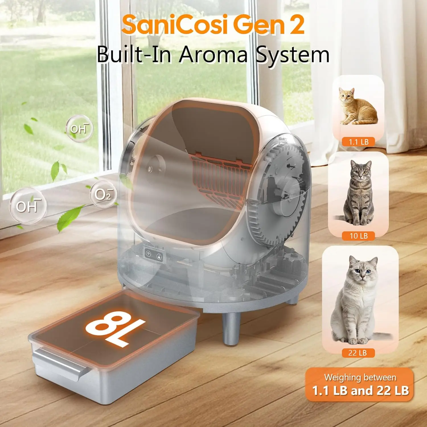 Caja de arena automática para gatos, fácil de limpiar, inodoro inteligente para gatos, caja de arena semicerrada autolimpiante para gatos con Control WIFI - imagen 3