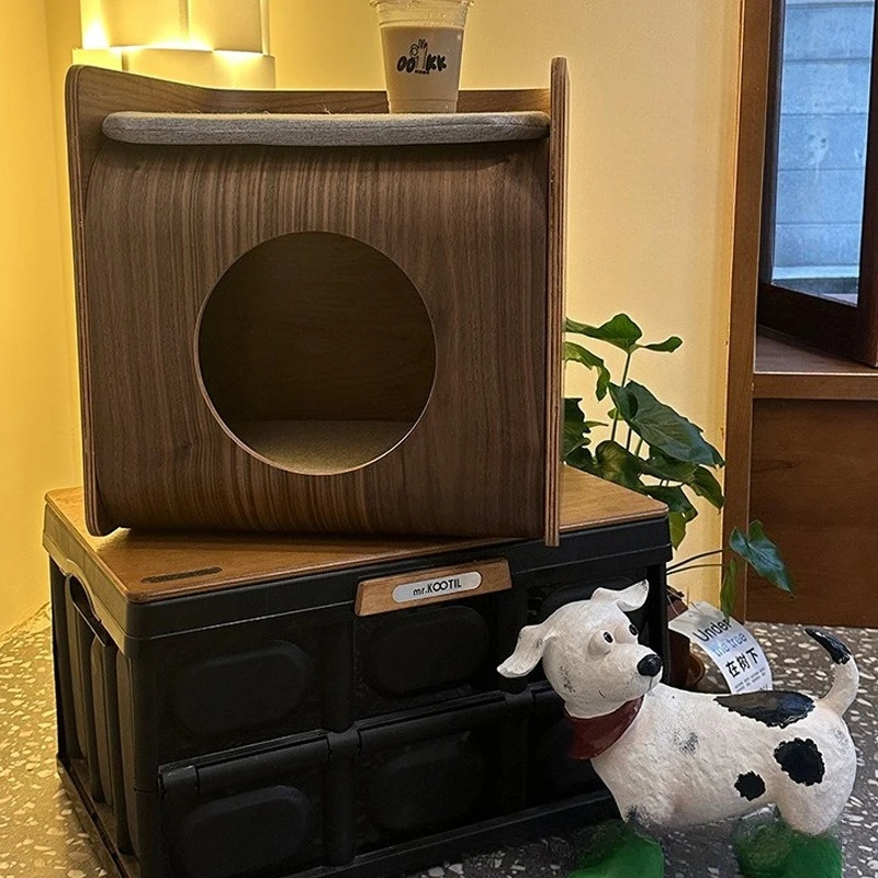 Casa de madera para gatos, camas de lujo para gatos, muebles, accesorios, casas para gatos, gatitos, gatos pequeños, hogar, túnel para gatos, camas ocultas - imagen 3