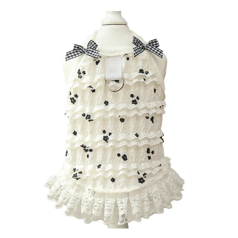 Vestido primavera con lazo encaje para gatos y perros