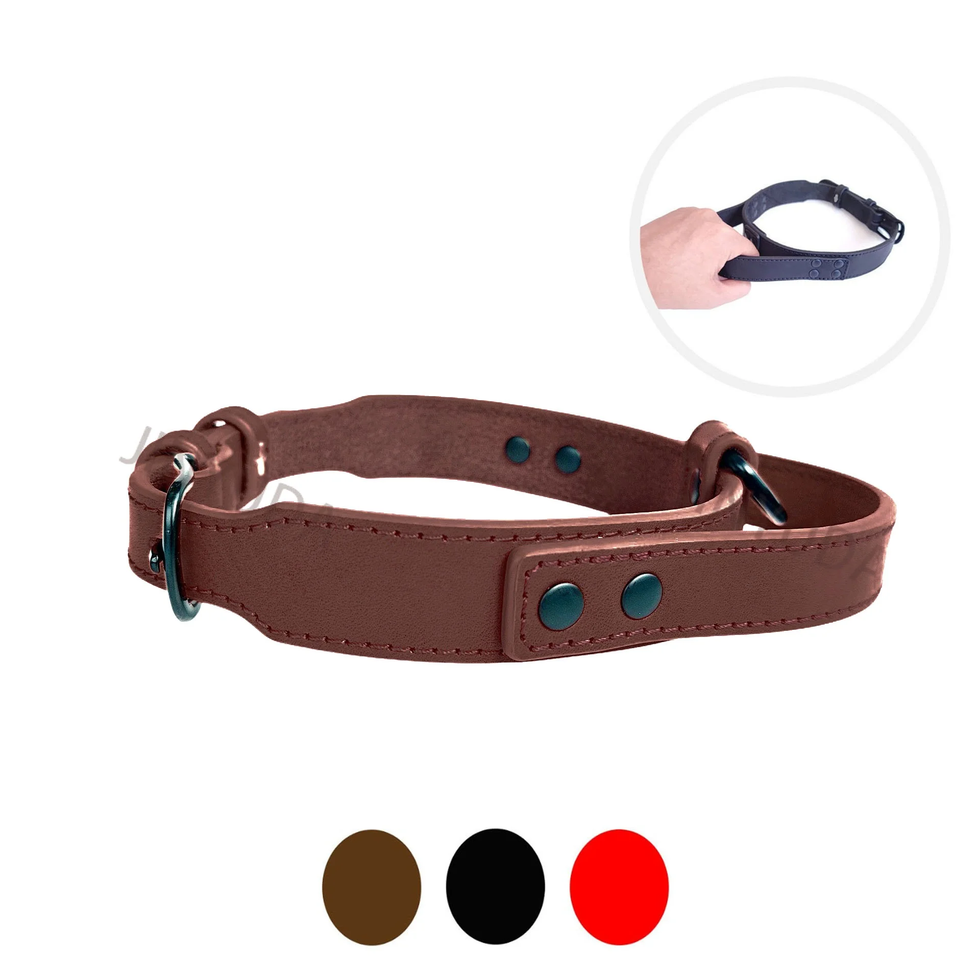 Collar de cuero para perro con mango de Control, collares sin tirones para perros auténticos y resistentes con Collar de entrenamiento para caminar para perros Buck de Metal