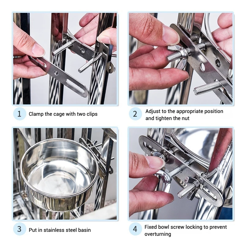 Cuenco colgante de acero inoxidable para mascotas, cuenco de agua y comida montado en jaula antigolpes para perros y gatos, duradero, resistente a mordeduras - imagen 3