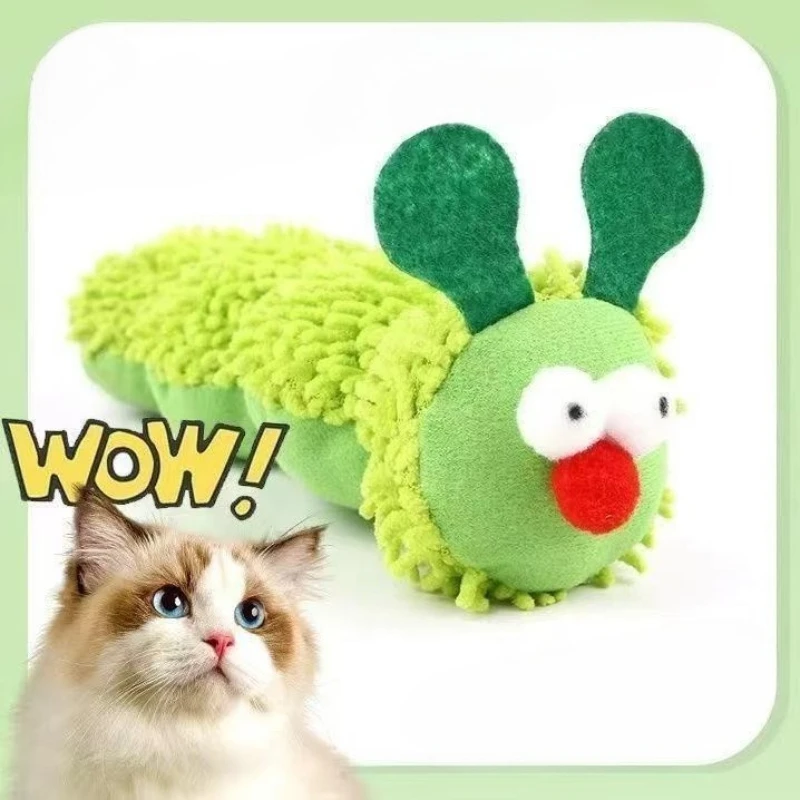 Juguete de peluche para gato, hierba gatera interactiva, oruga de imitación, gatito chirriante, mordida duradera, accesorios de juguete para masticar gato - imagen 3