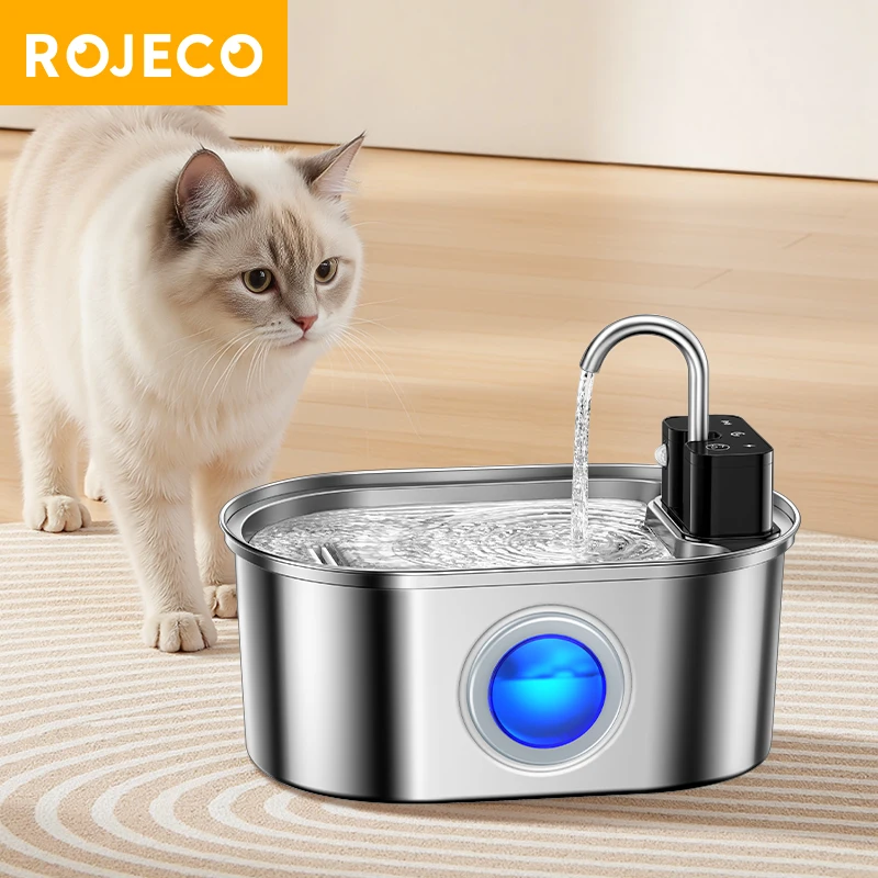  ROJECO-fuente de agua para gatos de acero inoxidable, 3,2l, Sensor inalámbrico, dispensador de agua automático inteligente para perros, bebedero de 4000mAh