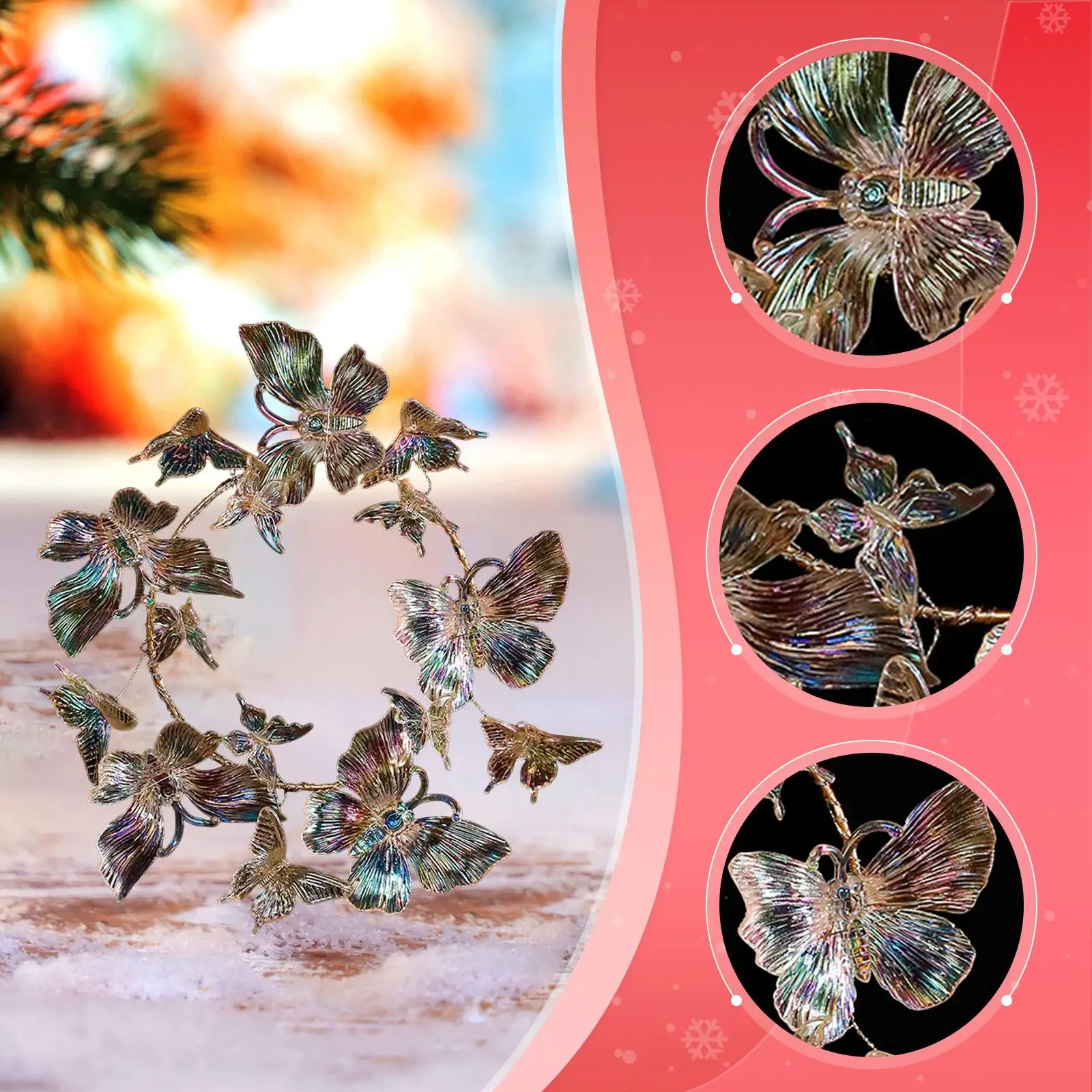 Candle Ring Wreath Tabletop Xmas Christmas Butterfly Decor Candlestick Holder Decoration for Farmhouse Kitchen Wall Living Room