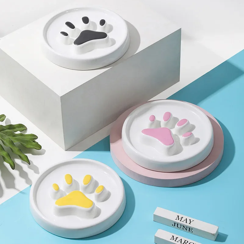 Cuenco de cerámica para comida de perro y gato, plato alimentador para comer lentamente, prevención de la obesidad, asfixia, bandeja antivolteo para gatito - imagen 3