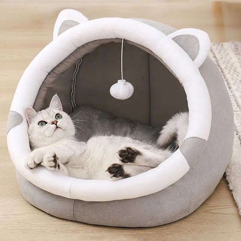 Linda cama para gatos para interiores, tienda para perros pequeños y grandes, casa suave para gatitos, cojín acogedor para cachorros
