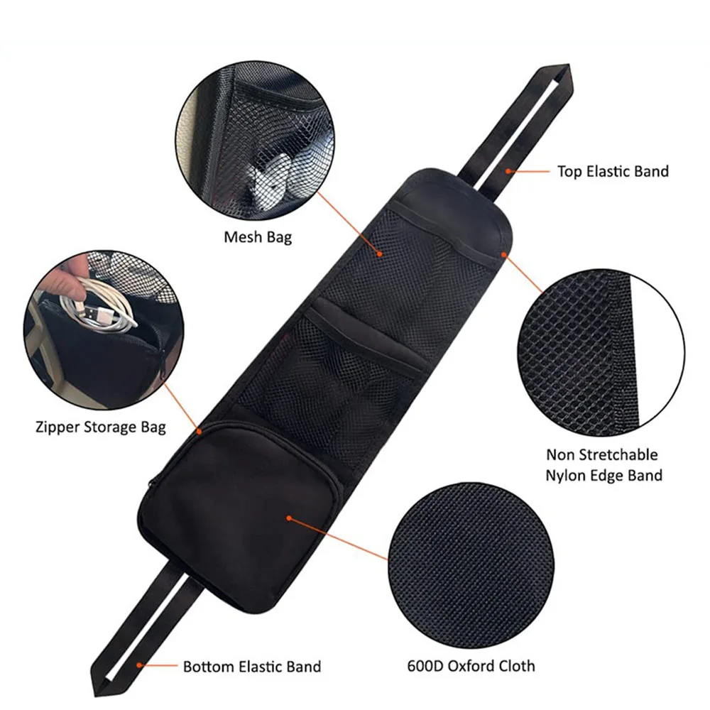 Bolsa colgante de almacenamiento lateral para asiento de coche, soporte para bebidas con múltiples bolsillos, organizador de estilo de bolsillo de malla, soporte para teléfono, 1 ud. - imagen 3