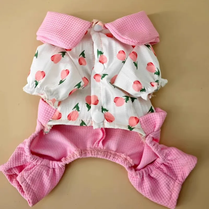 Ropa dulce para mascotas, mono con estampado Floral para perros, pijama rosa con cuello redondo, chándal para perros pequeños y medianos, mono para cachorros tipo perro salchicha - imagen 3