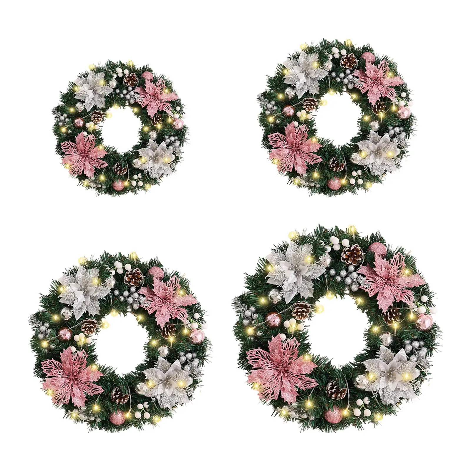 Corona navideña con luz, colección redonda de invierno para vacaciones, corona de cono de pino exterior, decoración colgante, guirnalda de pino Artificial - imagen 2