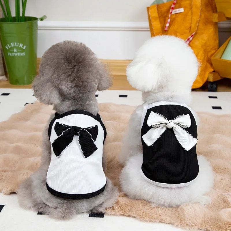 Ropa para perros, chaleco fino suave para perros con lazo, camisa con tirantes para cachorros, ropa para Bichon Chihuahua, disfraces para perros - imagen 2