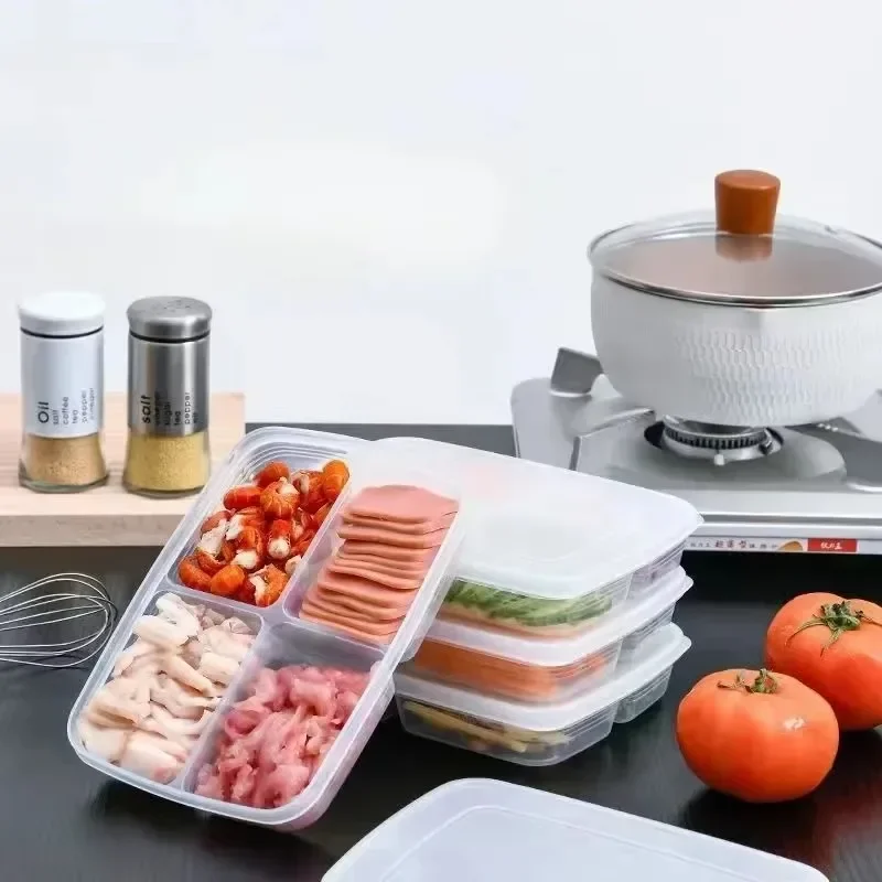 Caja de almacenamiento de gran capacidad para refrigerador, compartimento transparente de cuatro rejillas para carne congelada, alimentos subembalados, 1 unidad - imagen 4