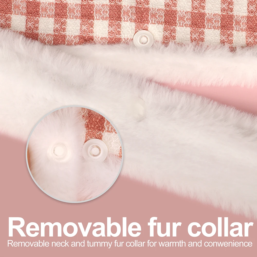 Arnés de perro suave y cálido, conjunto de correas, arneses para perros a cuadros con Cuello de piel extraíble, bonito chaleco con lazo para mascotas, plomo duradero para perros de invierno - imagen 4