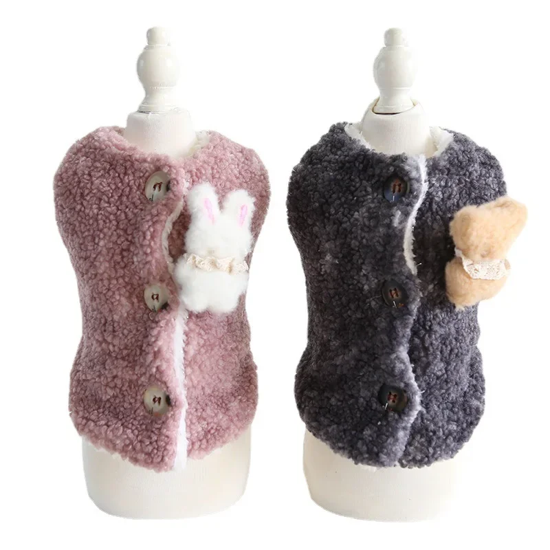 Otoño Invierno mascota cordero chaleco de terciopelo lindo oso conejo tirar flor chaleco abrigo para mascotas ropa para gatos ropa para mascotas ropa para perros disfraz para perros - imagen 5