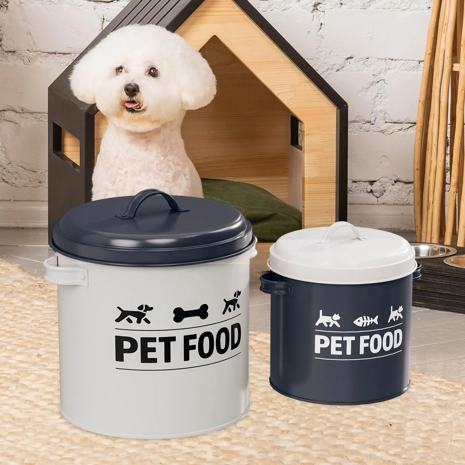 2Pcs Dog Treat Storage Container with Lid, Pet Snack Bucket Sturdy Cat Dog Food Barrel ,Pet Food Storage Container ,