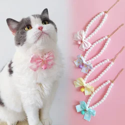 Collar con lazo para gato, Collar de perlas para mascotas, joyería para perros y gatos, campanas, productos para mascotas, regalo de cumpleaños para perros, accesorios de boda