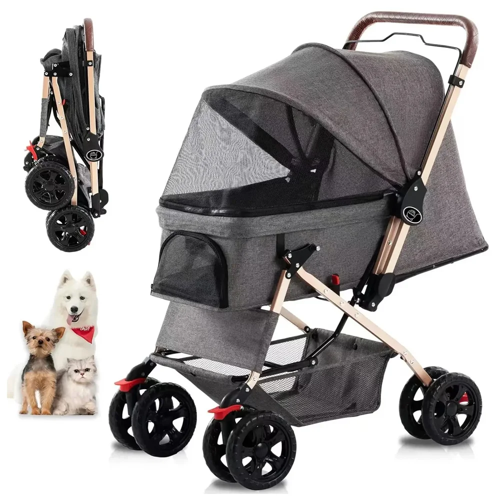 Carrito de paseo para perros y gatos – Plegable con cesta desmontable - imagen 2