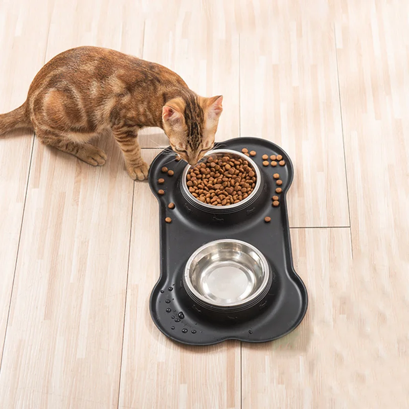 Cuenco doble antideslizante para perros con estera de silicona, alimentador de comida y agua duradero de acero inoxidable, cuencos para beber para perros y gatos - imagen 2