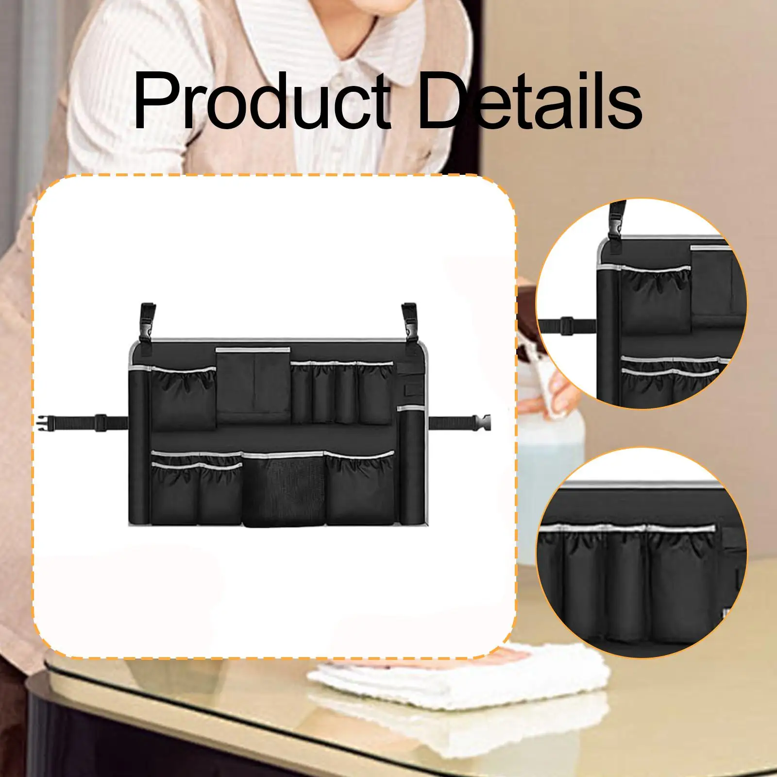 Organizador de bolsa de herramientas de cubo resistente de tela Oxford, organizador de herramientas de limpieza con múltiples bolsillos para limpiadores de casa - imagen 5