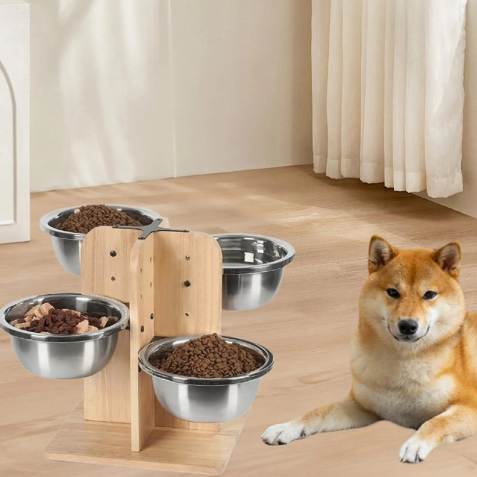 Cuencos elevados para perros, soporte de madera, alimentador de comida para mascotas para perros pequeños, medianos y grandes - imagen 3