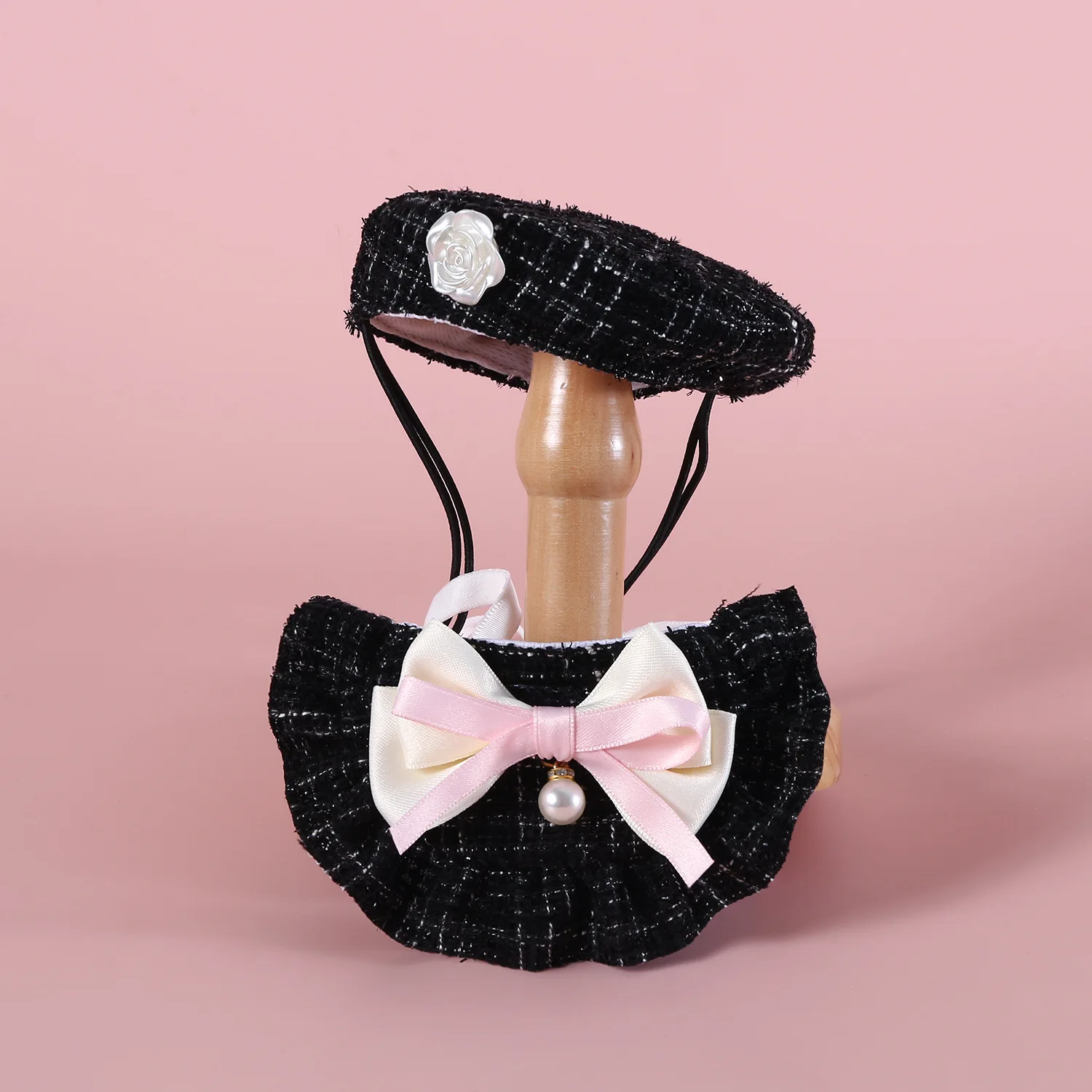 Boina de princesa tejida para mascotas, conjunto de paleta de flores con lazo de perlas, oso de peluche, cachorro, gato, accesorios para perros pequeños, suministros para mascotas - imagen 3